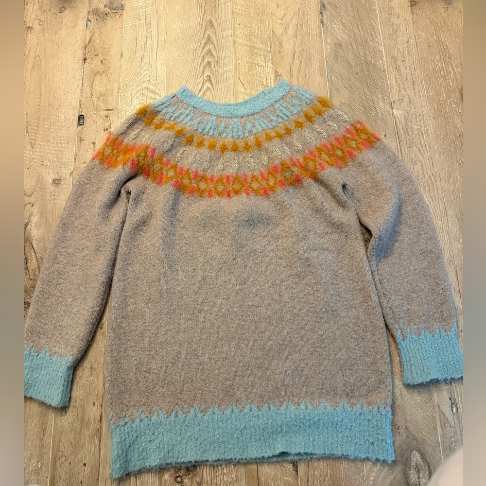 Anthropologie Gray Sweater with Blue and Orange Accents